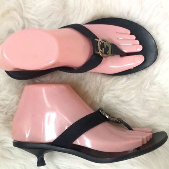 Gucci Womens Black Double G Kitten Slip On Flip Flop Sandals Size 6b W/ Coa - Picture 3 of 10
